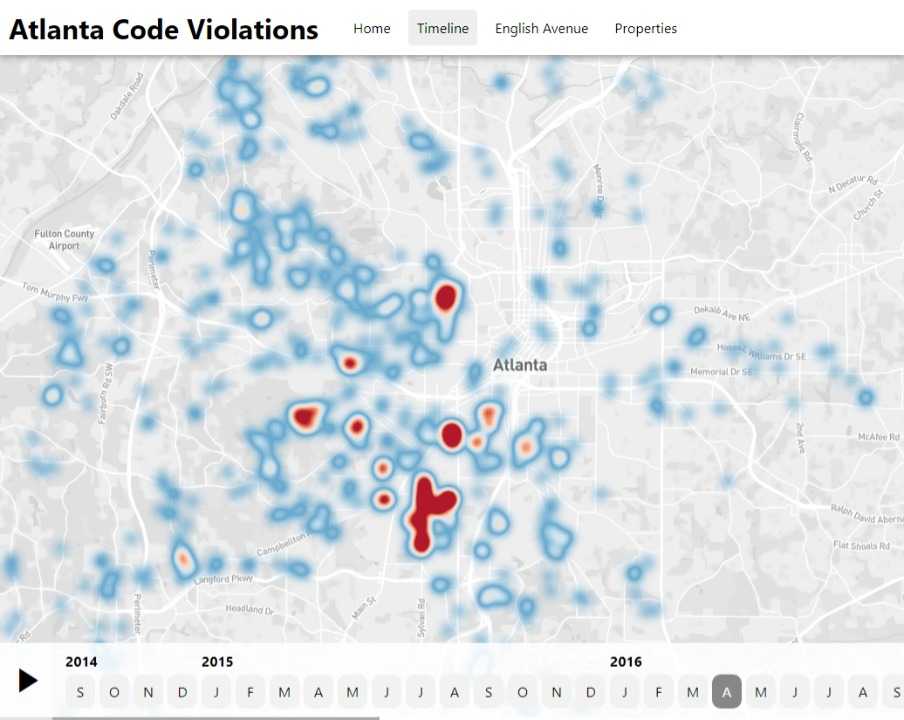 City map of Atlanta overlaid with a heatmap